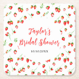 Erdbeeren und Brautparty aus Milcherzeugnissen Rechteckiger Pappuntersetzer