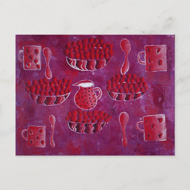 Erdbeeren und Cremefarben Postkarte (Vorderseite)