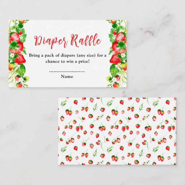 Erdbeeren und Daisies Baby Duwer Diaper Raffle Begleitkarte (Vorne/Hinten)