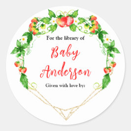 Erdbeeren und Daisies Baby Shower Buchzeichen Runder Aufkleber