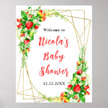Erdbeeren und Gänseblümchen Baby Shower Begrüßung