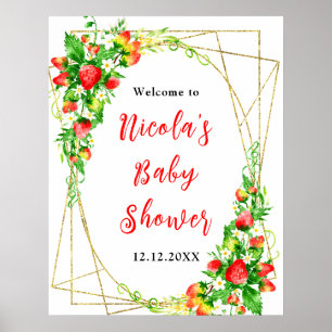 Erdbeeren und Gänseblümchen Baby Shower Begrüßung Poster