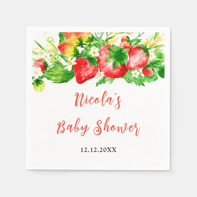 Erdbeeren und Gänseblümchen Baby Shower Serviette (Vorderseite)