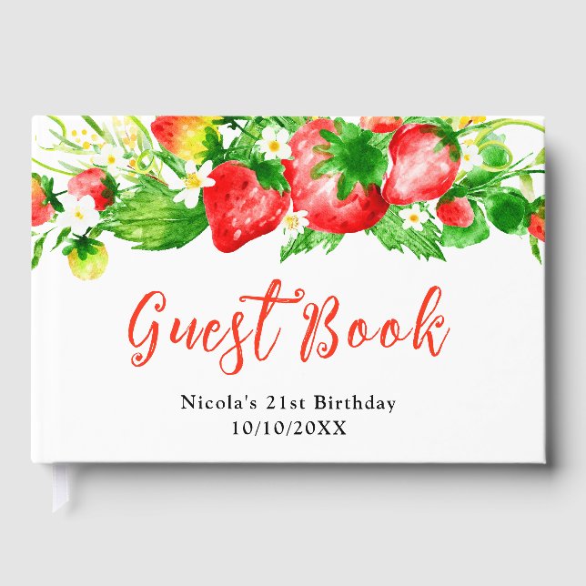 Erdbeeren und Gänseblümchen Geburtstag Gästebuch (Vorderseite)