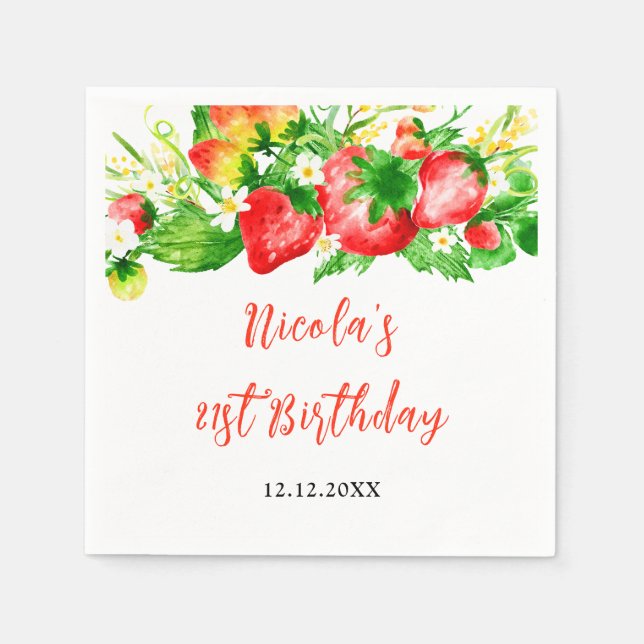 Erdbeeren und Gänseblümchen Geburtstag Serviette (Vorderseite)
