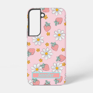 Erdbeeren und Gänseblümchen Rosa und Gelb Samsung Galaxy Hülle