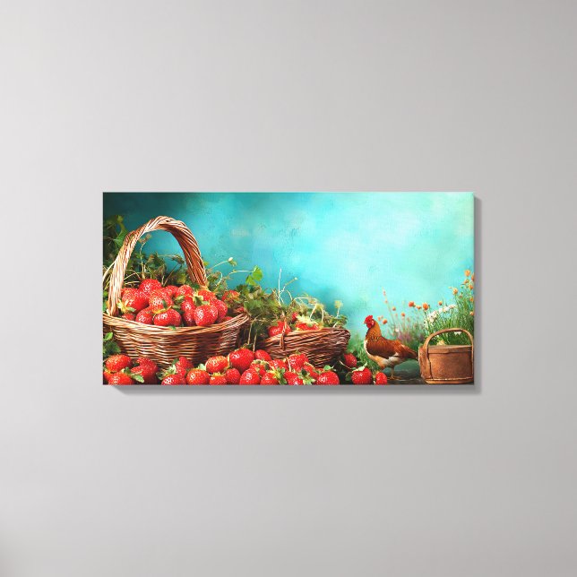 Erdbeeren und Hühner Leinwanddruck (Vorderseite)