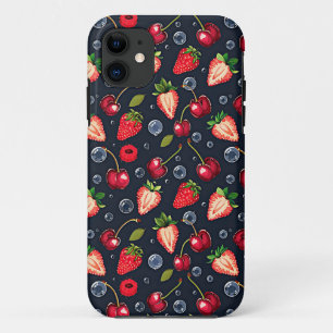 Erdbeeren und Kirschen auf dunklem Hintergrund Case-Mate iPhone Hülle