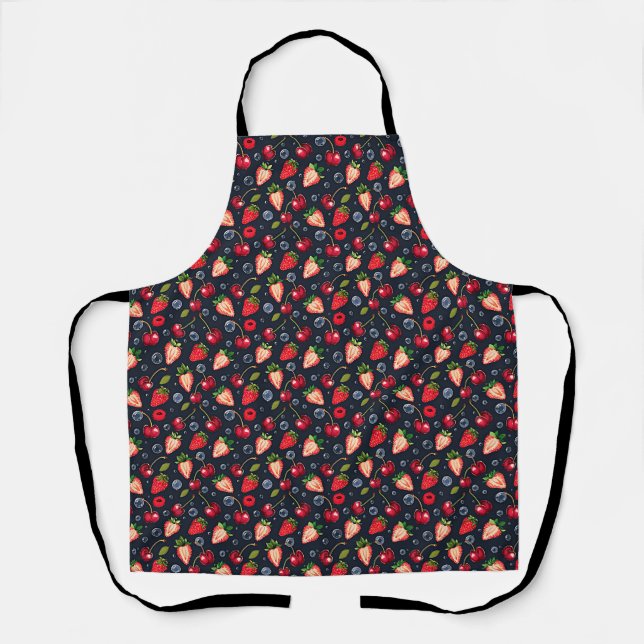 Erdbeeren und Kirschen auf dunklem Hintergrund Schürze (Vorderseite)
