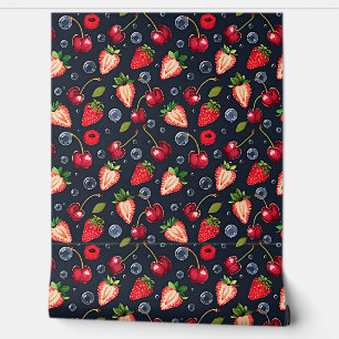 Erdbeeren und Kirschen auf dunklem Hintergrund Tapete