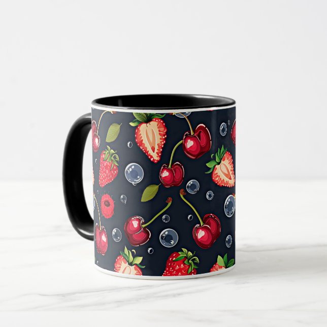 Erdbeeren und Kirschen auf dunklem Hintergrund Tasse (Vorderseite Links)