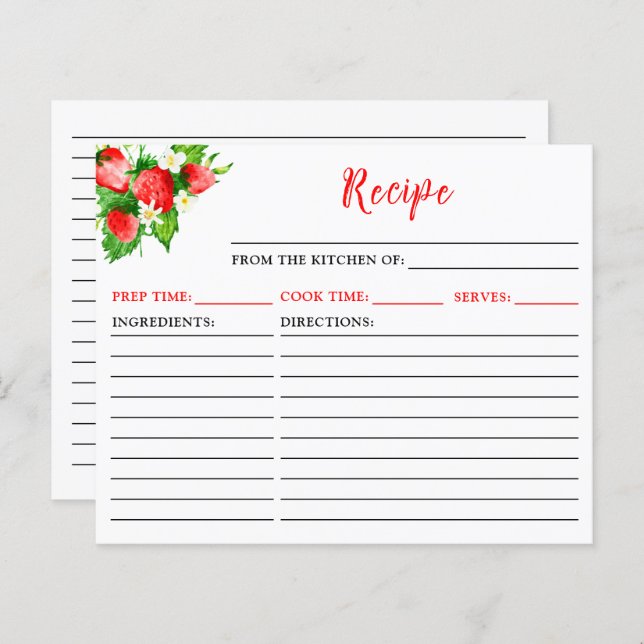 Erdbeeren und Milchrezeptkarte (Vorne/Hinten)