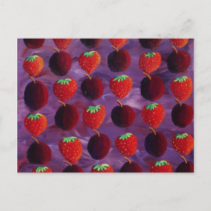 Erdbeeren und Pflaumen Malerei Postkarte