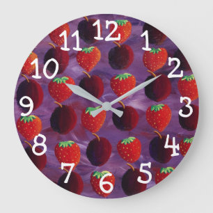Erdbeeren und Pflaumen Rote Fruchtmalerei Große Wanduhr