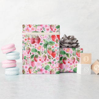 Erdbeeren und Rosa Florals Geschenkpapier