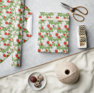 Erdbeeren und rosa und weiße Blume Geschenkpapier