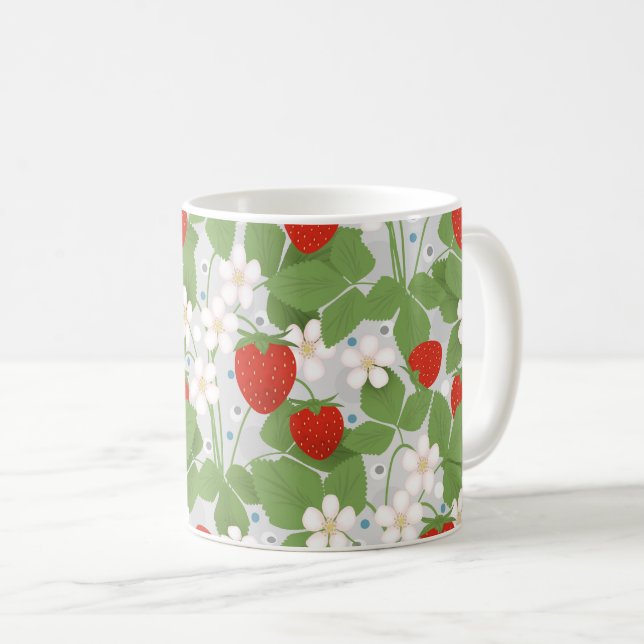 Erdbeeren und rosa und weiße Blume Kaffeetasse (VorderseiteRechts)
