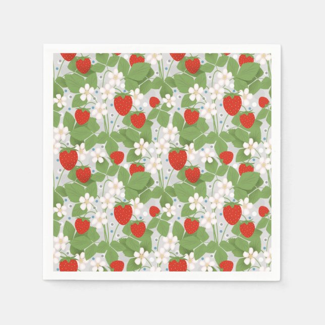Erdbeeren und rosa und weiße Blume Serviette (Vorderseite)