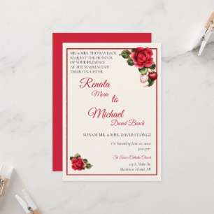 Erdbeeren und rote Rosen Hochzeits-Einladung Einladung