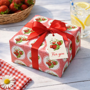 Erdbeeren und Roter Gingham Geschenkpapier