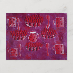 Erdbeeren-und-Sahne-Malerei Postkarte