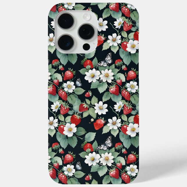 Erdbeeren und Schmetterlinge schwarz Case-Mate iPhone Hülle (Rückseite)