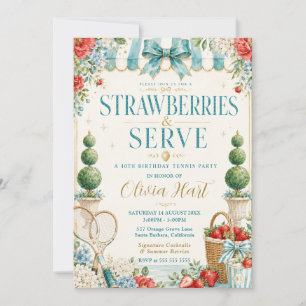 Erdbeeren und Serve Tennis Geburtstag Einladung