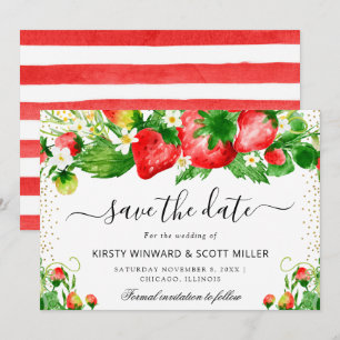 Erdbeeren und Sommerblumen Hochzeit Save The Date