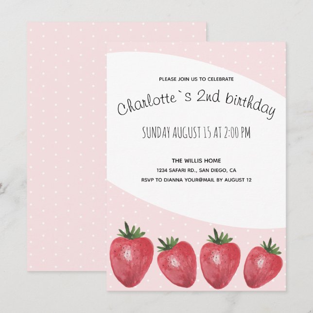 Erdbeeren Wasserfarbe Handgestrichen auf Roush Ankündigung (Vorne/Hinten)