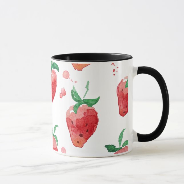 Erdbeeren Wasserfarbe Rosa und Rot gestrichene Bee Tasse (Rechts)