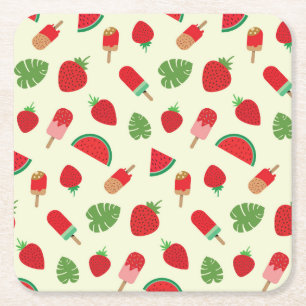 Erdbeeren, Wassermelonen und Rote Popkel Rechteckiger Pappuntersetzer