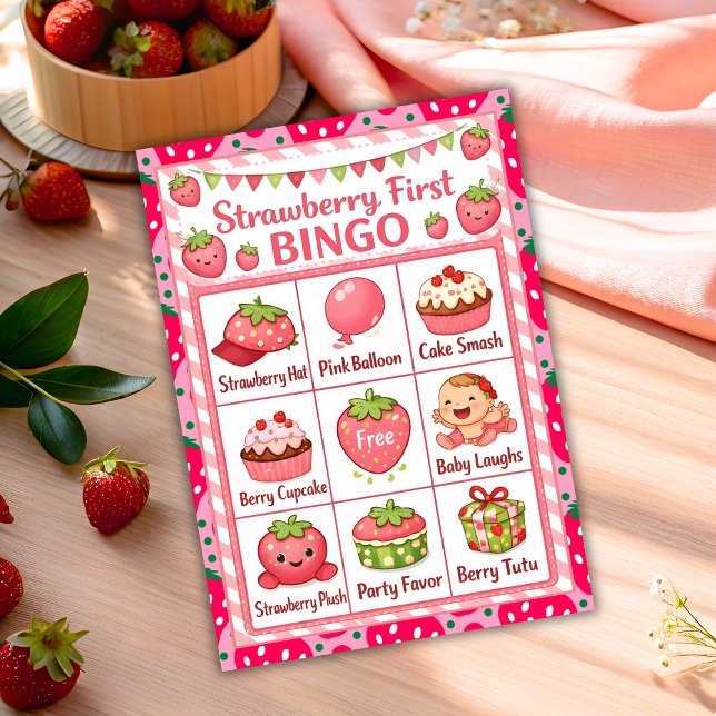 Erdbeeren zum ersten Geburtstag Bingo Karte (Von Creator hochgeladen)
