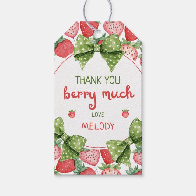 Erdbeeren zum ersten Geburtstag Dankeschön Geschenkanhänger (Vorderseite)