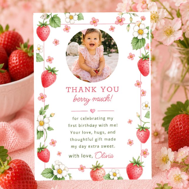 Erdbeeren zum ersten Geburtstag Dankeskarten Dankeskarte (Von Creator hochgeladen)
