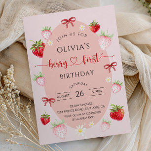 Erdbeeren zum ersten Geburtstag - Einladung für Mä