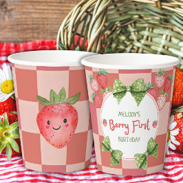 Erdbeeren zum ersten Geburtstag Erdbeerparty Pappbecher