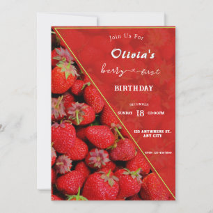 Erdbeeren zum ersten Geburtstag Erdbeerthema Einladung