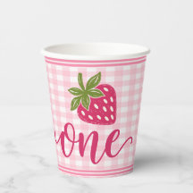 Erdbeeren zum ersten Geburtstag Rosa Gingham Erdbe
