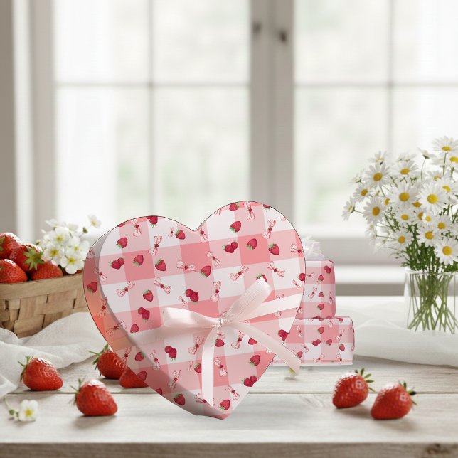 Erdbeeren zum ersten Geburtstag rote Gingham-Schle Geschenkpapier (Berry First Birthday Red Gingham Bows Wrapping Paper)