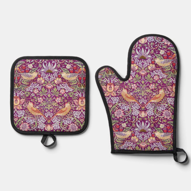 Erdbeerendieb, William Morris Ofenhandschuh & Topflappen-Set (Vorderseite)