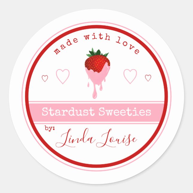 Erdbeeretiketten mit Schokolade Runder Aufkleber (Vorderseite)