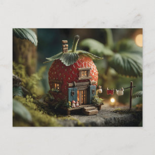 Erdbeerfeenhaus mit Miniatur-Wäscheleine Postkarte