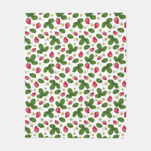Erdbeerfelder in Weiß Fleecedecke (Vorderseite)