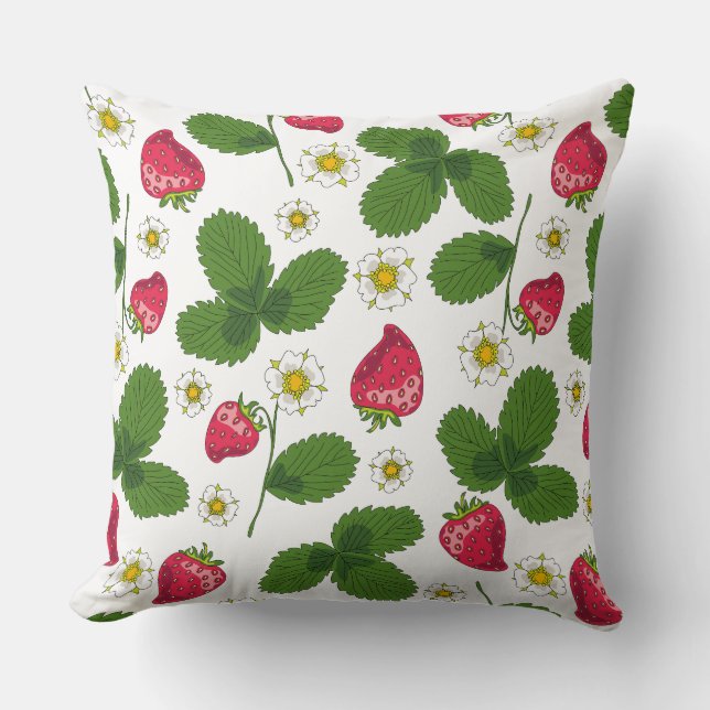 Erdbeerfelder in Weiß Kissen (Vorderseite)