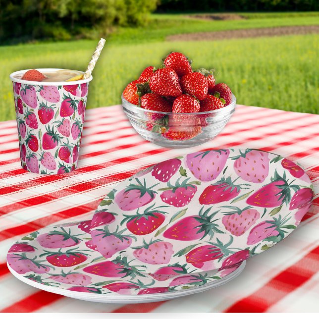 Erdbeerfelder Sommerzeit Picknick pink Pappteller (Von Creator hochgeladen)