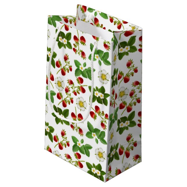 Erdbeerfrucht mit Blumen-Geschenk-Tasche Kleine Geschenktüte (Rückseite Schrägansicht)
