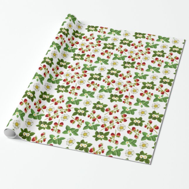 Erdbeerfrucht mit Blumen-Verpackungs-Papier Geschenkpapier (Ungerollt)
