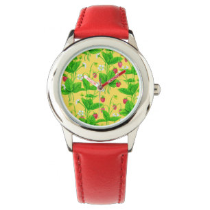 Erdbeergarten auf gelb armbanduhr