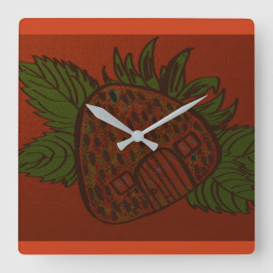 Erdbeerheim Sweet Home Quadratische Wanduhr