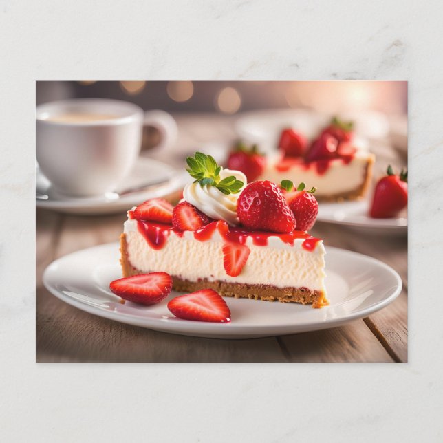 Erdbeerkäsekuchen Postkarte (Vorderseite)